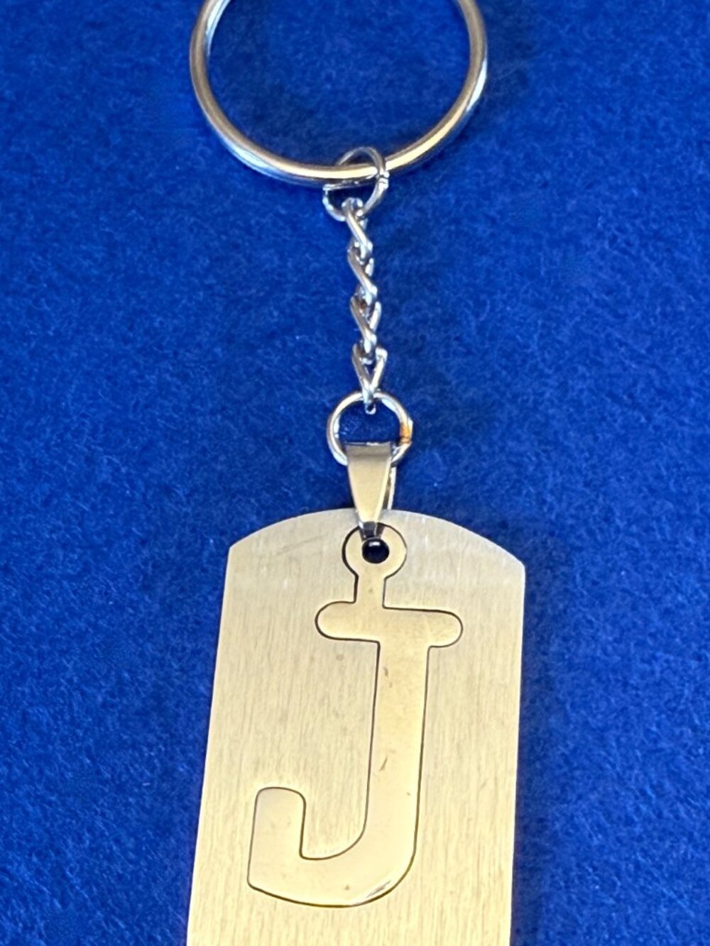 Letter J Initial Polished Aluminum Keychain Monogram Key Ring Silver Tone Unisex